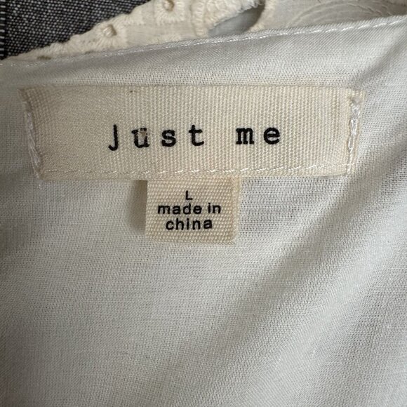 Just Me Beige Cotton Embroidered Short Bell Sleeve Ruffle Tier Mini Dress Size L - Picture 12 of 13